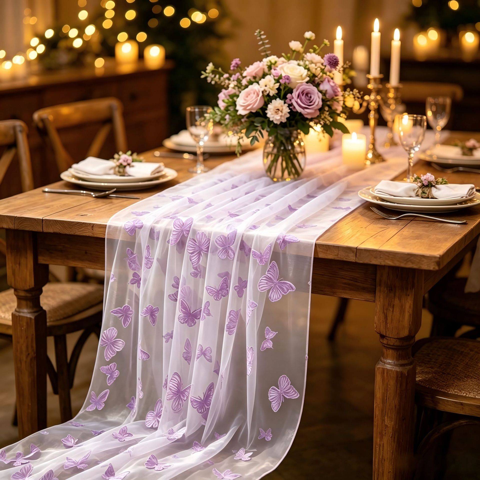 Nylon Tulle Flocked Butterfly  - Christmas Table Runner ulasan dan harga